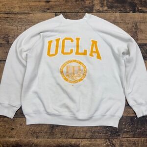 Vintage Tultex 80s 90s UCLA Bruins Crewneck Sweatshirt White‎ Gold Raglan